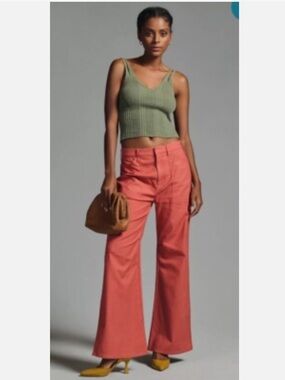 Pilcro Painted Puddle Flare Cargo Pants Women’s Size 27 Burnt Orange